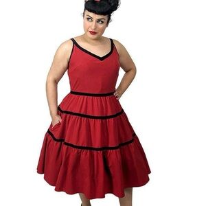CHIC STAR PLUS SIZE 4X TIERED SWING DRESS IN RED & BLACK HOLIDAY